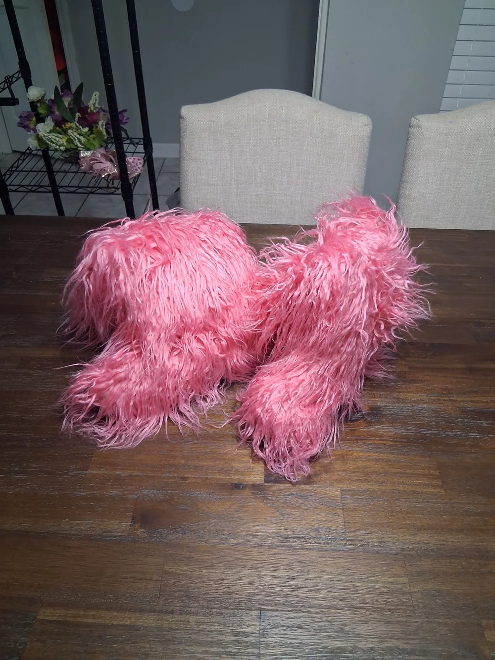 Pink Faux Fur Knee-High Boots